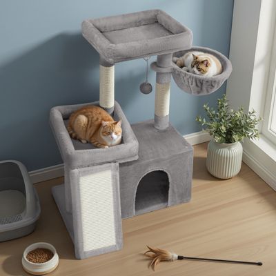FEANDREA Arbre à Chat avec Planche à Griffer, 2 Couchages, 85,8 cm de Haut