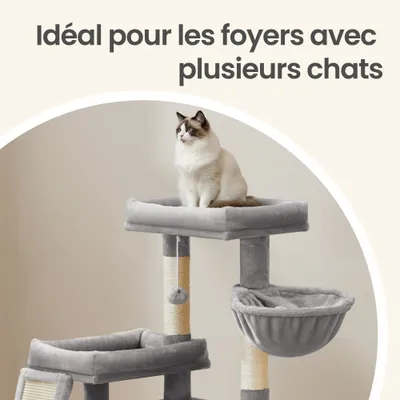 FEANDREA Arbre à Chat avec Planche à Griffer, 2 Couchages, 85,8 cm de Haut