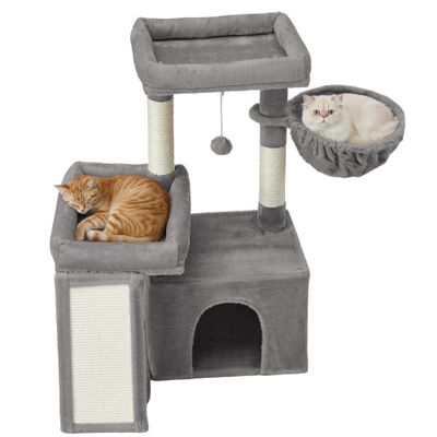 FEANDREA Arbre à Chat avec Planche à Griffer, 2 Couchages, 85,8 cm de Haut