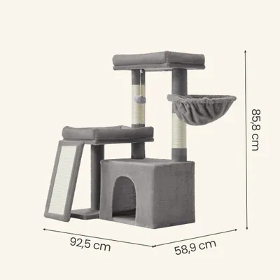 FEANDREA Arbre à Chat avec Planche à Griffer, 2 Couchages, 85,8 cm de Haut
