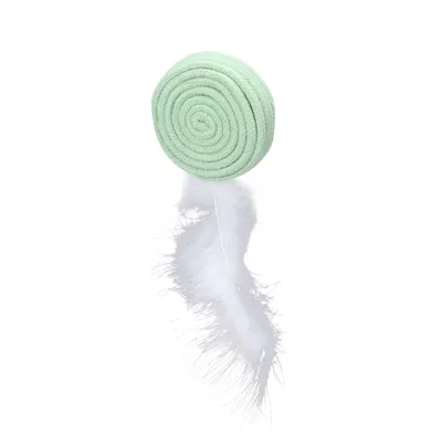 Jouet pour chat Poppy Disque plume , vert ou rose ou jaune, 15 cm.