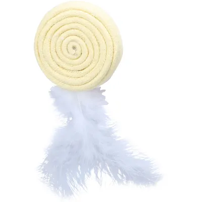 Jouet pour chat Poppy Disque plume , vert ou rose ou jaune, 15 cm.