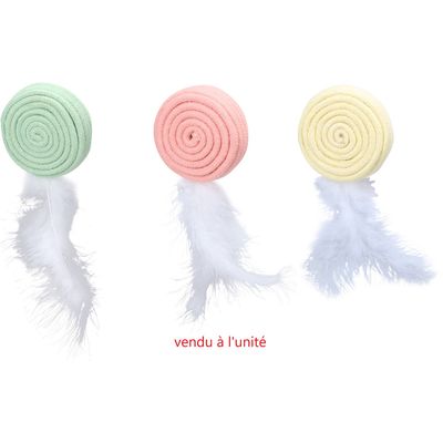 Jouet pour chat Poppy Disque plume , vert ou rose ou jaune, 15 cm.