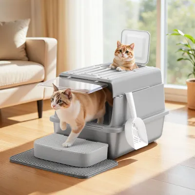 Feandrea Bac à Litière pour Chat, en Acier Inoxydable, Jusqu’à 15 kg