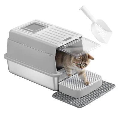 Feandrea Bac à Litière pour Chat, en Acier Inoxydable, Jusqu’à 15 kg