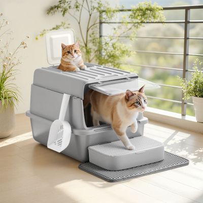 Feandrea Bac à Litière pour Chat, en Acier Inoxydable, Jusqu’à 15 kg