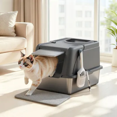 Feandrea Bac à Litière pour Chat, en Acier InoxydableGrande Taille