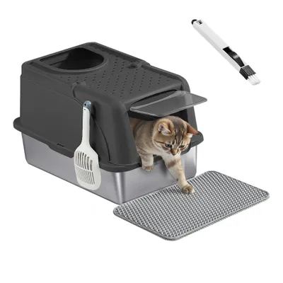 Feandrea Bac à Litière pour Chat, en Acier InoxydableGrande Taille