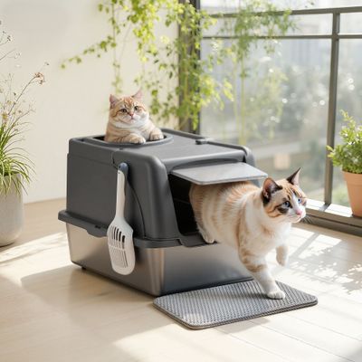 Feandrea Bac à Litière pour Chat, en Acier InoxydableGrande Taille
