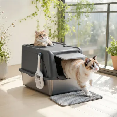 Feandrea Bac à Litière pour Chat, en Acier InoxydableGrande Taille