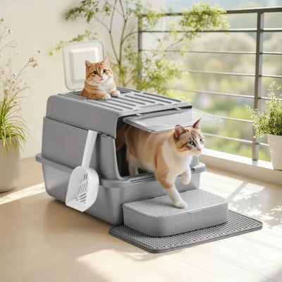 Feandrea Bac à Litière pour Chat, en Acier Inoxydable, Jusqu’à 15 kg