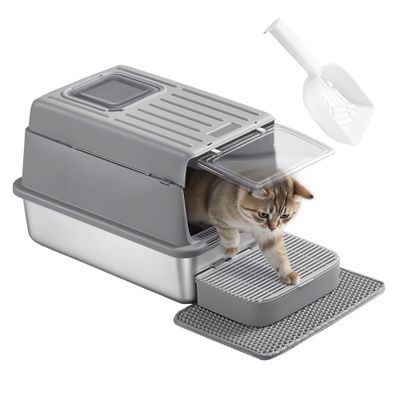 Feandrea Bac à Litière pour Chat, en Acier Inoxydable, Jusqu’à 15 kg