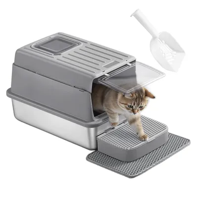 Feandrea Bac à Litière pour Chat, en Acier Inoxydable, Jusqu’à 15 kg