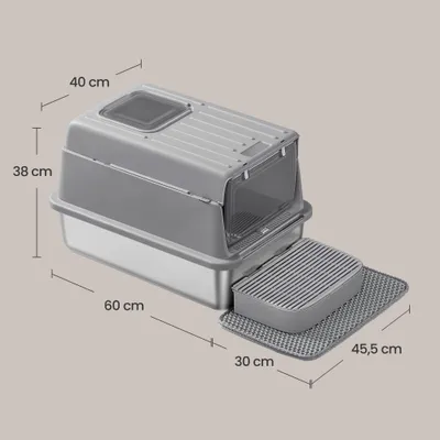 Feandrea Bac à Litière pour Chat, en Acier Inoxydable, Jusqu’à 15 kg