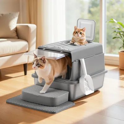Feandrea Bac à Litière pour Chat, en Acier Inoxydable, Jusqu’à 15 kg