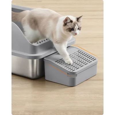 Feandrea Bac à Litière pour Chat, en Acier Inoxydable jusqu’à 15 kg