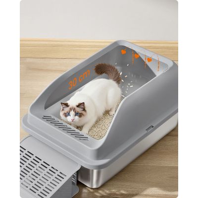 Feandrea Bac à Litière pour Chat, en Acier Inoxydable jusqu’à 15 kg