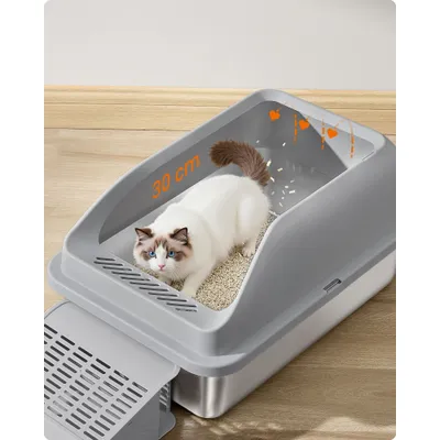 Feandrea Bac à Litière pour Chat, en Acier Inoxydable jusqu’à 15 kg
