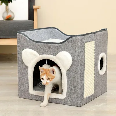 PetTribes Cache-chat avec griffoir à boule suspendu