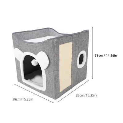 PetTribes Cache-chat avec griffoir à boule suspendu