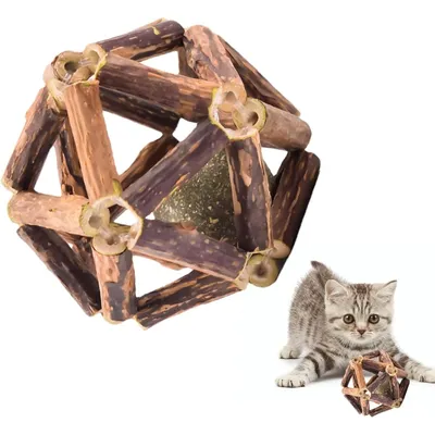 PetTribes Combo jeu naturel pour chat : 2 boules d'herbe à chat en bois PetTribes Combo jeu naturel pour chat : 2 boules d'herbe à chat en bois