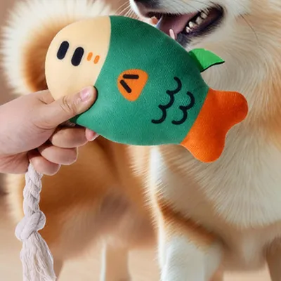 PetTribes Jouet en Peluche Résistant pour Chien, Poisson Qui Couine