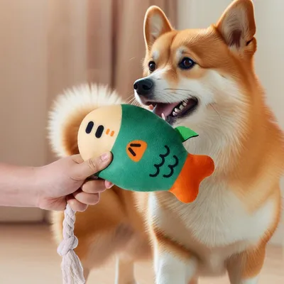 PetTribes Jouet en Peluche Résistant pour Chien, Poisson Qui Couine