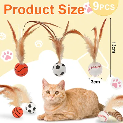 PetTribes Jouets pour chat 9 pièces - Balles sports avec plumes - 2025