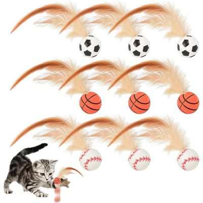 PetTribes Jouets pour chat 9 pièces - Balles sports avec plumes - 2025