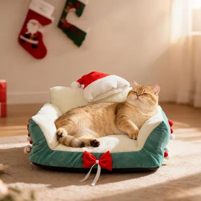 PetTribes Lit de Noël chaud et moelleux pour chat