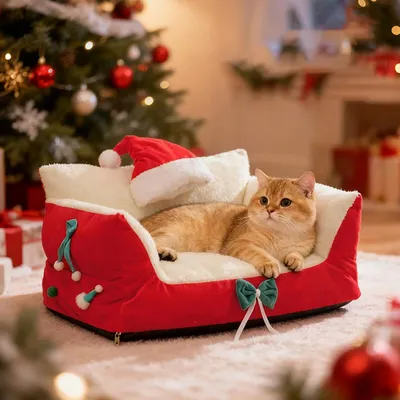 PetTribes Lit de Noël chaud et moelleux pour chat