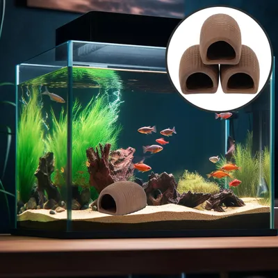PetTribes 3 Ornements Céramique pour Aquarium - Cachette Sûre