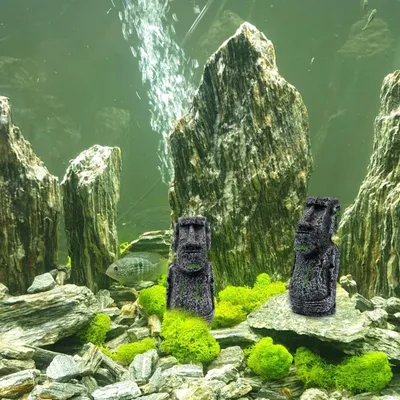 PetTribes 2 Têtes de l'Île de Pâques pour Aquarium & Décoration PetTribes 2 Têtes de l'Île de Pâques pour Aquarium & Décoration