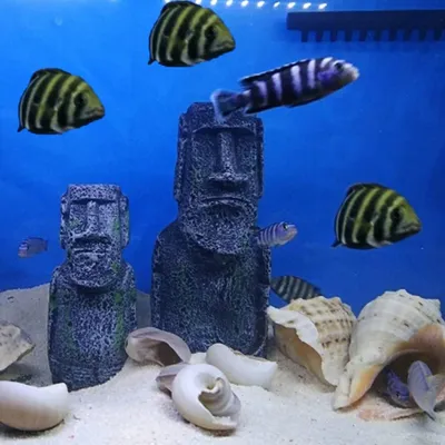 PetTribes 2 Têtes de l'Île de Pâques pour Aquarium & Décoration PetTribes 2 Têtes de l'Île de Pâques pour Aquarium & Décoration
