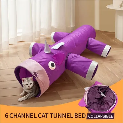 PetTribes Tunnel de jeu pour chat - 6 entrées - Pliable et grand format