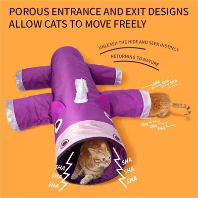 PetTribes Tunnel de jeu pour chat - 6 entrées - Pliable et grand format