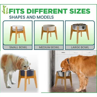 PetTribes Gamelle surélevée réglable en bambou pour chien