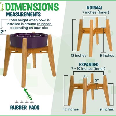 PetTribes Gamelle surélevée réglable en bambou pour chien