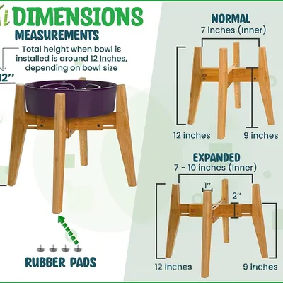 PetTribes Gamelle surélevée réglable en bambou pour chien