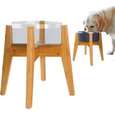 PetTribes Gamelle surélevée réglable en bambou pour chien