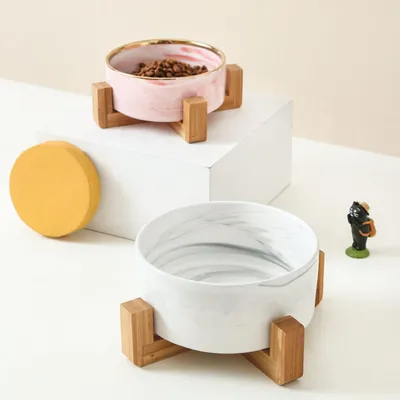 PetTribes Bol surélevé en Céramique et Bois pour Chat