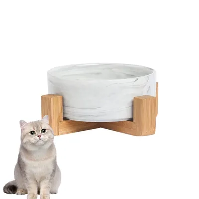 PetTribes Bol surélevé en Céramique et Bois pour Chat