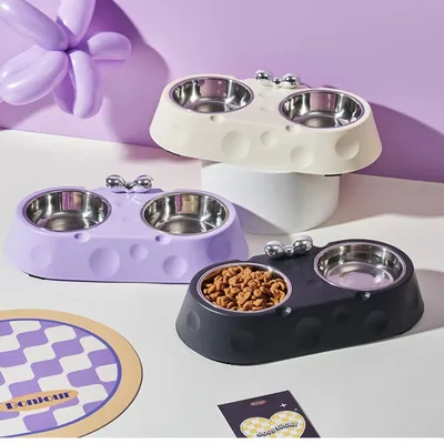 PetTribes Ensemble de gamelles doubles en acier inoxydable pour chat
