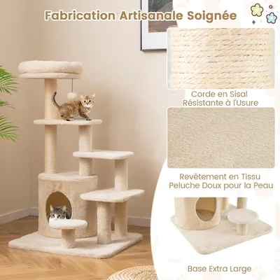 Gintaex Arbre à Chat avec Condo et 4 Plateformes XXL à 7 Niveaux Rembourré