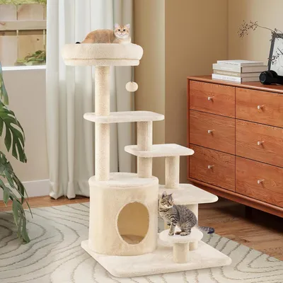 Gintaex Arbre à Chat avec Condo et 4 Plateformes XXL à 7 Niveaux Rembourré