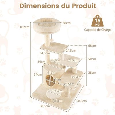 Gintaex Arbre à Chat avec Condo et 4 Plateformes XXL à 7 Niveaux Rembourré