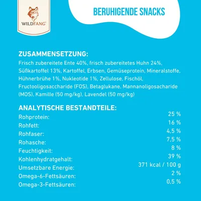 Wildfang Beruhigende Snacks für Hunde mit Ente & Huhn - getreidefrei Wildfang Beruhigende Snacks für Hunde mit Ente & Huhn - getreidefrei