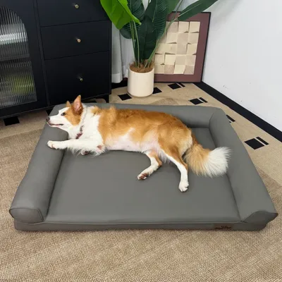 BINGOPAW Panier pour Chien Coussin en Cuir Tapis Matelas Gris BINGOPAW Panier pour Chien Coussin en Cuir Tapis Matelas Gris