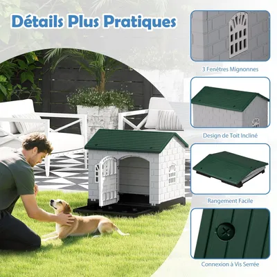 Giantex Niche pour Chien Exterieur en PP, Cabane Chien Exterieur Interieur