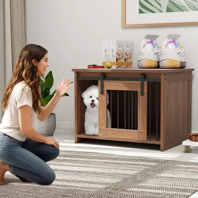 Giantex Cage pour Chien en Bois,Interieur avec Large Plateau